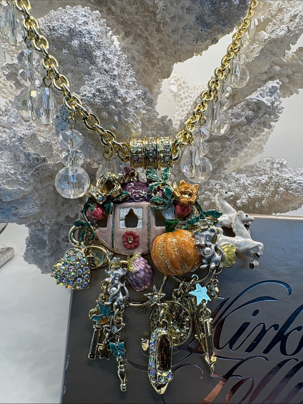 Kirk’s Folly Gold-Tone Magnetic Cinderella Pumpkin & Carriage Charm Necklace